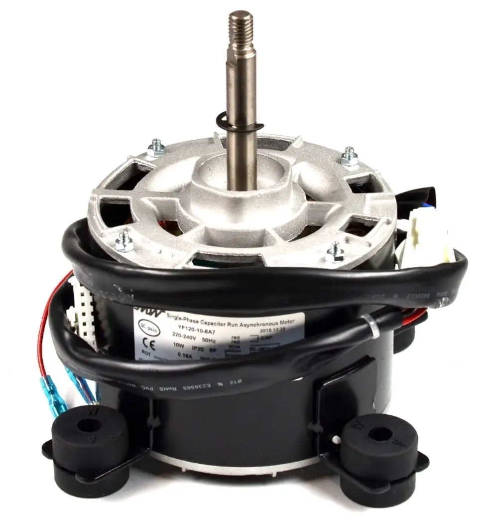Ventilatormotor von Remko mit sichtbarem Anschluss für die elektronische Steuerung, Metallgehäuse und Lager für die Motordrehachse.