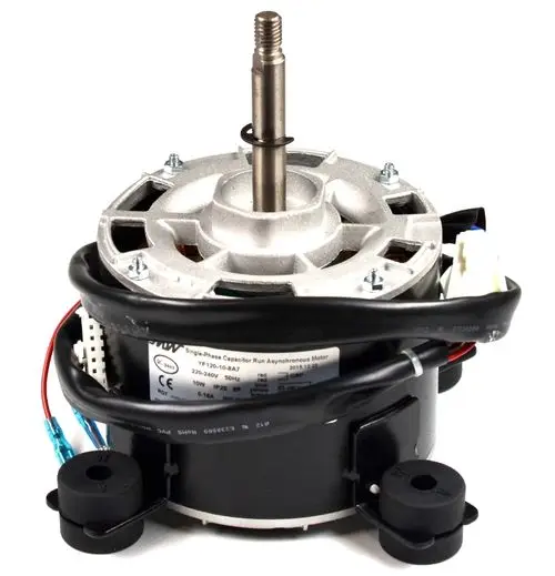 Ventilatormotor von Remko mit sichtbarem Anschluss für die elektronische Steuerung, Metallgehäuse und Lager für die Motordrehachse.