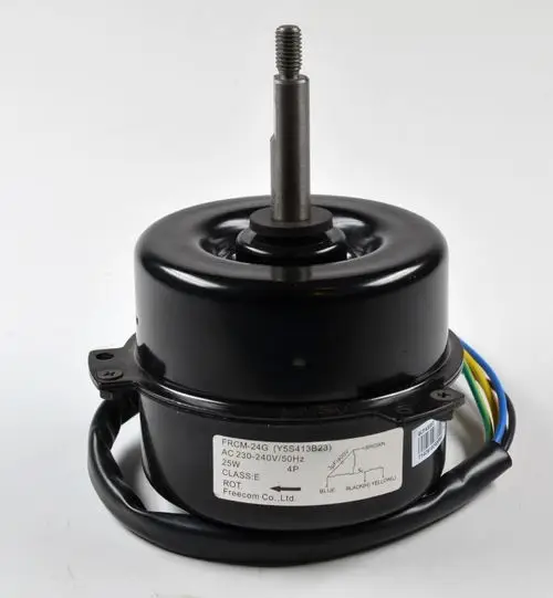 Verflüssigerventilatormotor von Remko in schwarzer Ausführung, mit einer zentralen Welle und mehreren Anschlusskabeln in verschiedenen Farben.