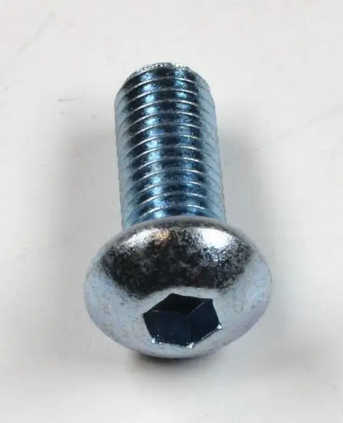 Schraube mit runder Kopfoberfläche und Sechskant-Antrieb, metallisch blau beschichtet. Geeignet für Anwendungen wie die von Remko.