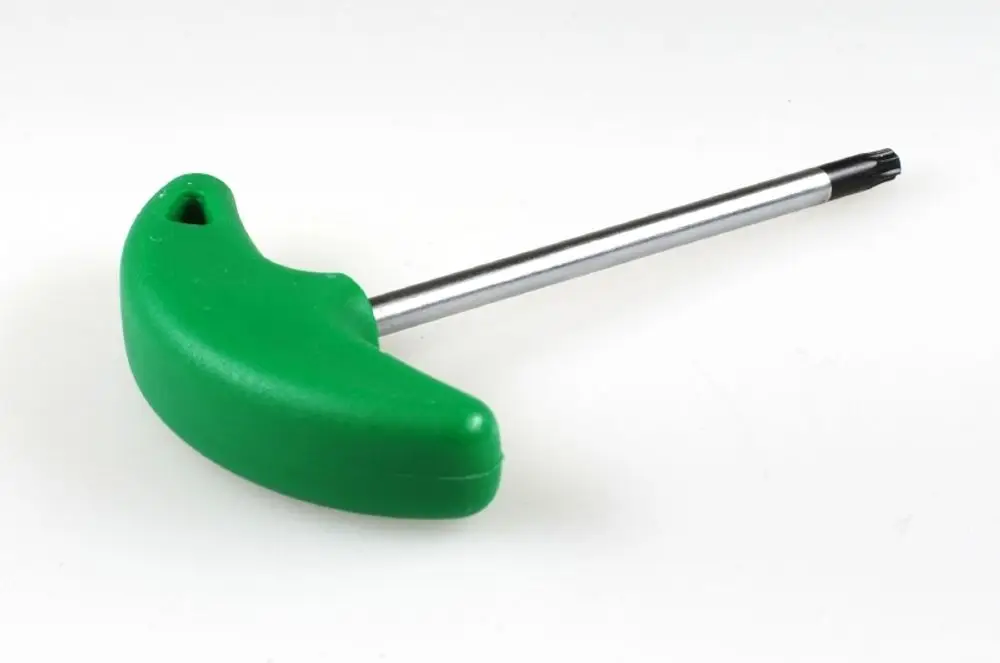 Grüner Schraubendreher mit T-Griff und Silbernem Schaft, geeignet für TORX-Schrauben. Produkt von Remko für präzises Arbeiten.