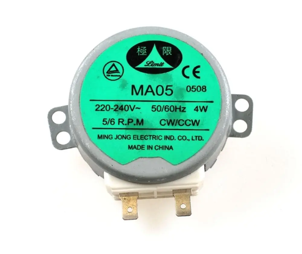 Grauer Elektromotor mit grünem Aufkleber, Modell MA05, hergestellt von Ming Jong Electric, mit Anschlussklemmen, geeignet für den Einsatz in Geräten der Marke Remko.