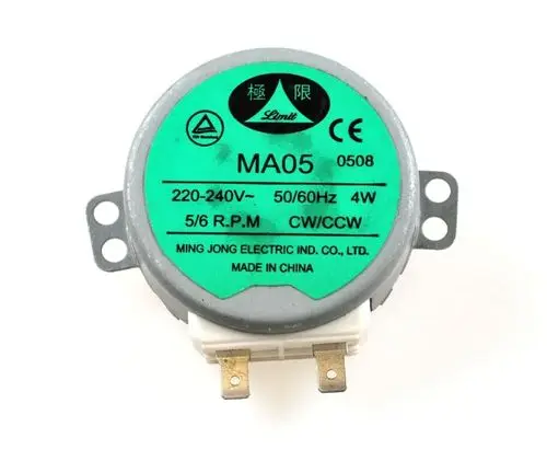 Grauer Elektromotor mit grünem Aufkleber, Modell MA05, hergestellt von Ming Jong Electric, mit Anschlussklemmen, geeignet für den Einsatz in Geräten der Marke Remko.