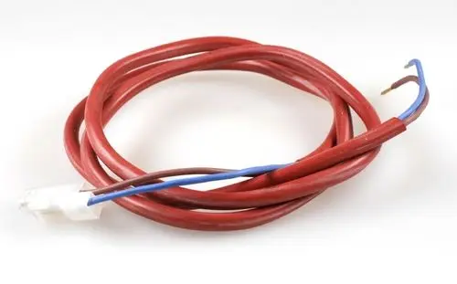 Thermostatkabel mit zwei Adern, eine rote und eine blaue, abisolierten Enden und einem Stecker, zur Verwendung in Geräten der Marke Remko.
