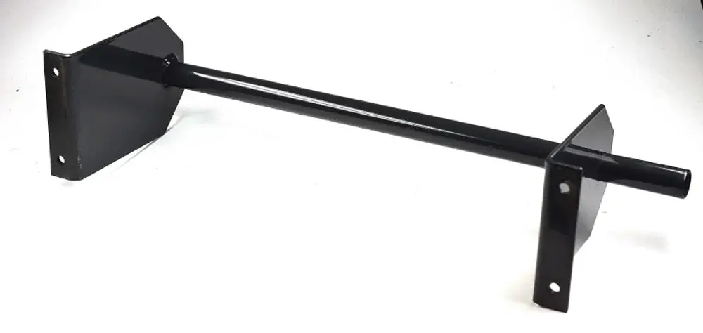 Schwarze, metallische Achse mit zwei rechteckigen Platten an den Enden. Produkt von Remko, verwendet für mechanische Anwendungen.