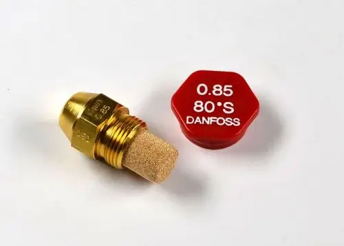 Öldüse mit goldfarbener Metalloberfläche und porösem Filter. Rote Kappe mit Beschriftung. Produkt gehört zur Marke Remko.