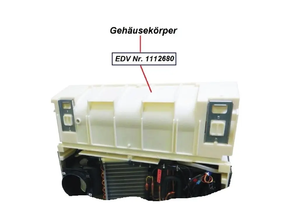 Gehäusekörper von Remko, in einer hellen Farbe mit Anschlussmöglichkeiten. Sichtbare interne Komponenten und Kabelanordnung erkennen.