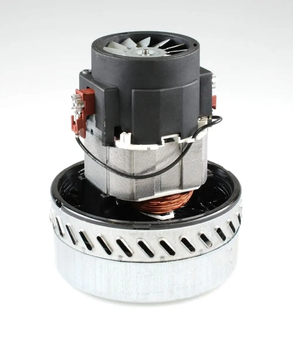 Turbine mit Motor, hergestellt von Remko. Zu sehen ist der Motor mit einem eingebauten Lüfter und einer kupfernen Wicklung in einem Metallgehäuse.