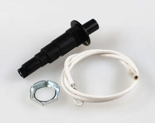 Piezo-Zünder mit Zündkabel und Metallmutter, geeignet für Anwendungen von Remko. Das Kabel hat einen isolierten Kontakt und eine flexible Konstruktion.