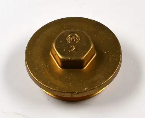 Messingstopfen mit sechskantiger Oberseite, gekennzeichnet mit der Zahl 2, in goldener Farbe. Produkt von Remko, geeignet für verschiedene Anwendungen.