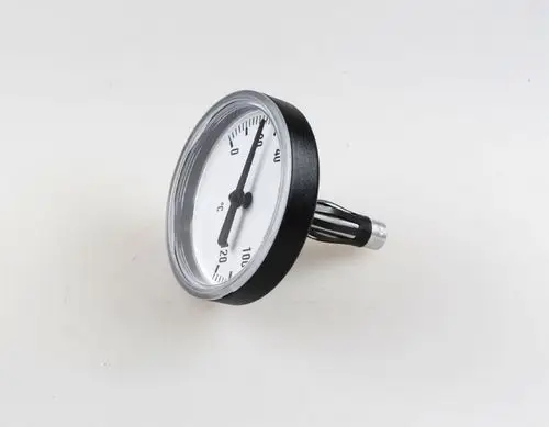 Thermometer mit einem weißen Ziffernblatt und schwarzen Markierungen, gefertigt von Remko, zur Anzeige von Temperaturen in Celsius.