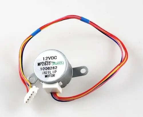 Motor mit vier drähten in verschiedenen Farben, beschriftet mit "12VDC" und "MP2835", möglicherweise von der Marke Remko, geeignet für verschiedene Anwendungen.