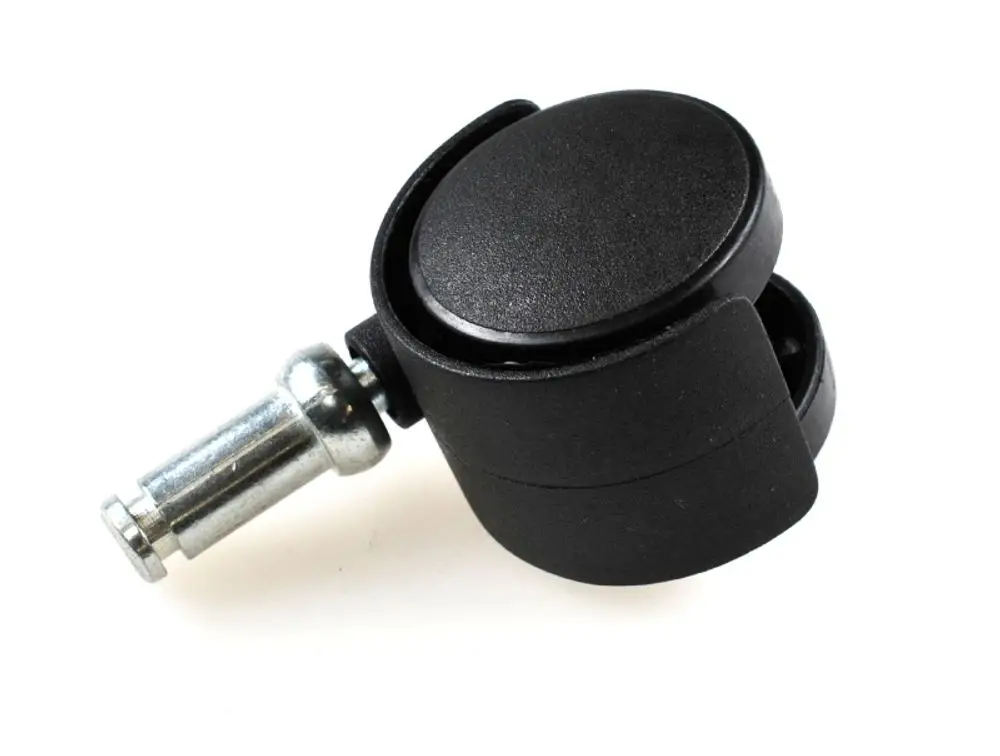 Transportrolle mit schwarzem Kunststoffgehäuse und metallischem Stift, ideal für Möbel oder Geräte. Produkt von Remko.