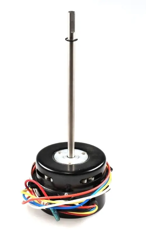 Remko Ventilatormotor mit mehreren Kabeln, einem metallenen Motorachse und einem runden Gehäuse. Geeignet für Umluftanwendungen.
