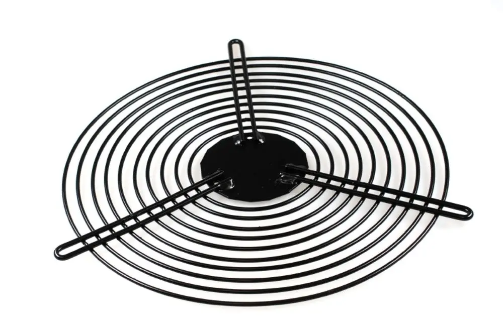 Schwarzes Ansaugschutzgitter mit spiralförmigen Drähten und stabilisierenden Stäben. Geeignet für den Einsatz in Remko Geräten.