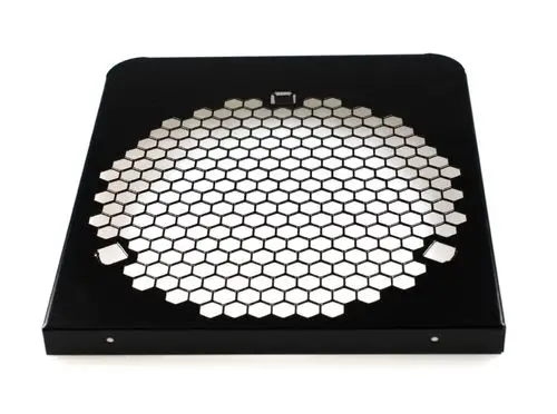 Schutzgitter aus Metall in schwarzer Farbe mit hexagonalem Muster, geeignet für Remko-Geräte TX 2500/3000/ELT/EM als Frontabdeckung.