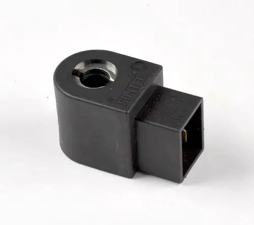 Ölpumpenspule von Remko, schwarzes Kunststoffgehäuse mit rechteckigem Anschluss, verzweigungsloses Design, geeignet für verschiedene Anwendungen in Heizsystemen.