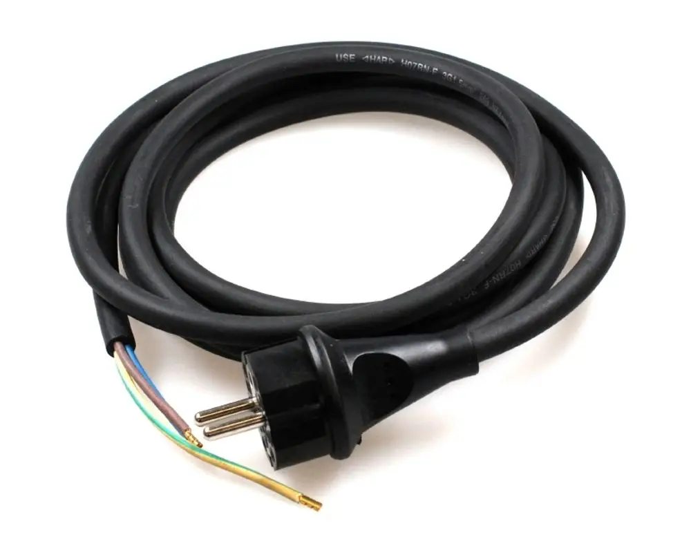 Netzkabel mit Stecker für elektrische Anwendungen, mit schwarz isoliertem Kabel. Geeignet für Geräte von Remko.