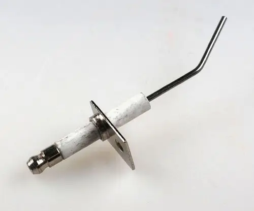 Zündelektrode mit gebogenem Metallstab, montiert auf einer quadratischen Basis mit Anschlussgewinde, passend für Remko Heizgeräte.
