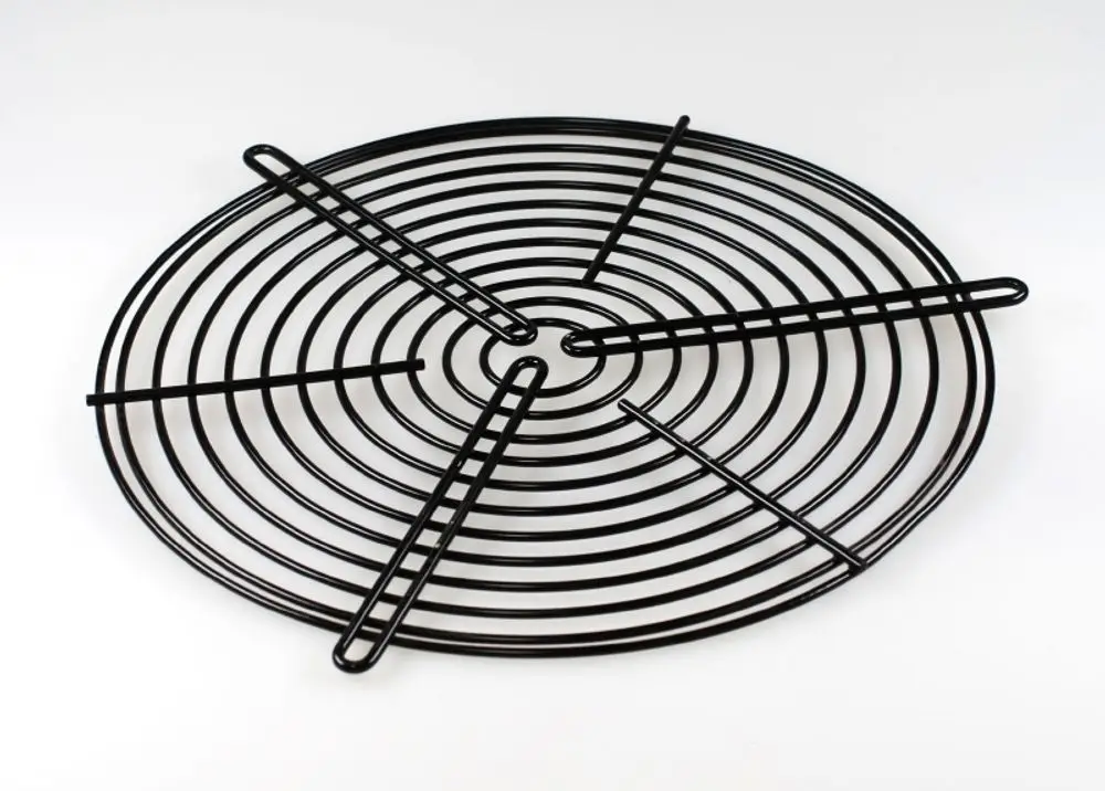 Schwarzes Ansaugschutzgitter mit spiralförmiger Drahtkonstruktion, passend für Geräte von Remko. Klar strukturiert und ohne zusätzliche Elemente.