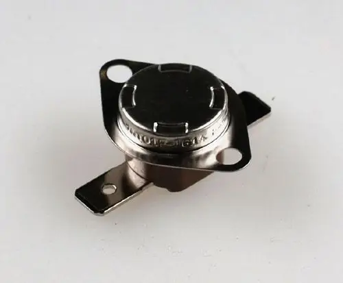 Nachkühlthermostat von Remko, runde Metallkonstruktion mit zwei Montageöffnungen an den Seiten. Eignet sich zur Temperaturregelung in Kühlgeräten.