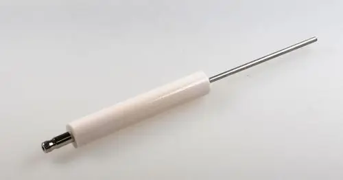 Ionisationselektrode mit einem weißen, zylindrischen Griff und einem dünnen Metallstab. Hersteller: Remko. Ideal für mess- und steuertechnische Anwendungen.