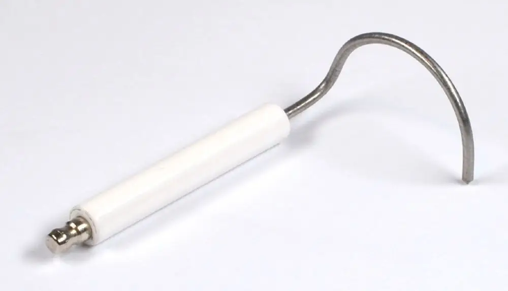 Ionisationselektrode von Remko, gebogene Metallspitze mit einem weißen Griff, geeignet für spezifische technische Anwendungen.