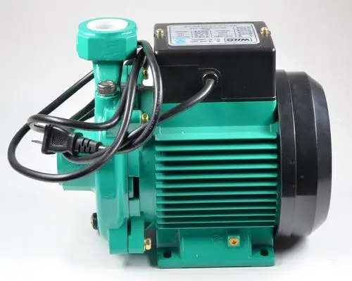 Wasserpumpe in grün-schwarzer Farbgebung, Modell von Remko. Sichtbare elektrische Anschlüsse und Kühlrippen auf der Gehäuseoberfläche.