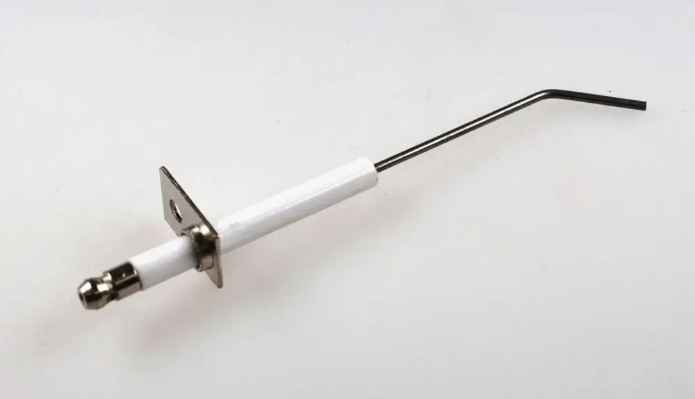 Remko Zündelektrode mit einem metallischen Anschluss und einem weißen isolierten Körper, geeignet für die Verwendung in bestimmten Heizsystemen.