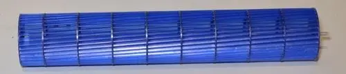 Blaues Ventilatorrad mit parallelen Rippen, ohne erkennbare Beschriftung. Verwendung in Lüftungsgeräten, möglicherweise von der Marke Remko.