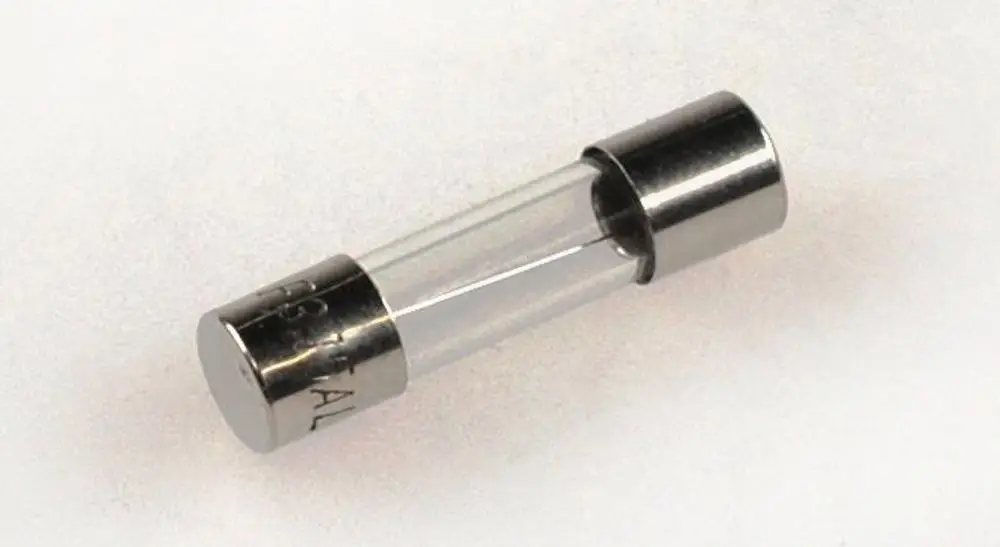 Sicherung aus Glas und Metall für elektrische Anwendungen, möglicherweise für die Umwälzpumpe von Remko, mit klar erkennbarer Konstruktion.