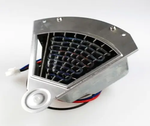 Heizelement von Remko, metallische Bauweise mit spiralförmigen Wärmeleitungen und elektrischen Anschlüssen, ausgelegt für Heizapplikationen.