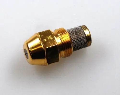 Öldüse mit metallischer Oberfläche, vermutlich von Remko, zeigt eine konische Form mit dem Filterbereich und einem Anschluss für die Installation in Heizsystemen.