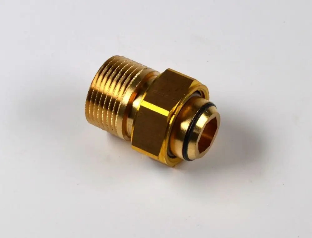 Verschraubung aus Messing mit Gewinde und Dichtungsring, ideal für Rohrverbindungen. Produkte von Remko bieten eine zuverlässige Lösung für Installationen.
