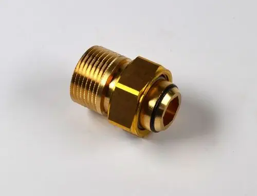 Verschraubung aus Messing mit Gewinde und Dichtungsring, ideal für Rohrverbindungen. Produkte von Remko bieten eine zuverlässige Lösung für Installationen.