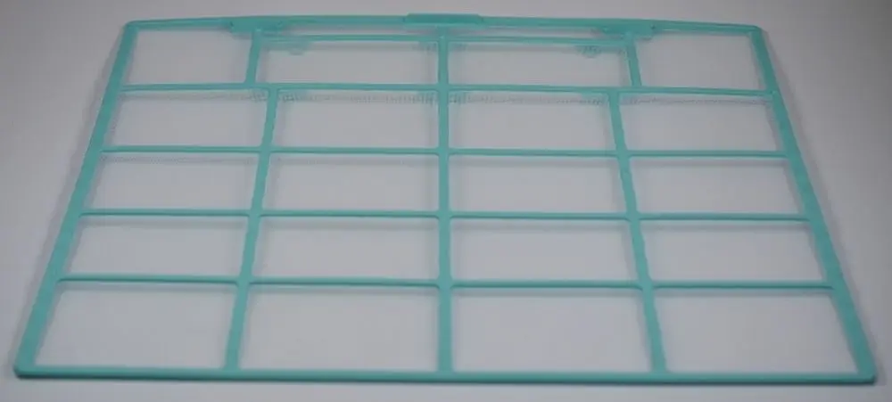 Remko-Luftfilter in rechteckiger Form mit mehreren Fächern zur Aufnahme von Filtrationsmaterial, transparent und in mintgrünem Design.