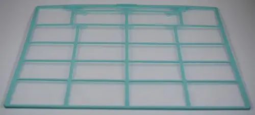Remko-Luftfilter in rechteckiger Form mit mehreren Fächern zur Aufnahme von Filtrationsmaterial, transparent und in mintgrünem Design.
