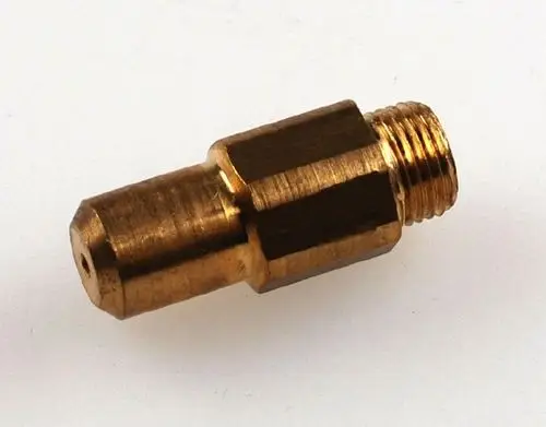 Gasdüse aus Messing mit Gewinde, hergestellt von Remko. Die Düse hat eine runde Spitze und ist in einem neutralen Ton gehalten.
