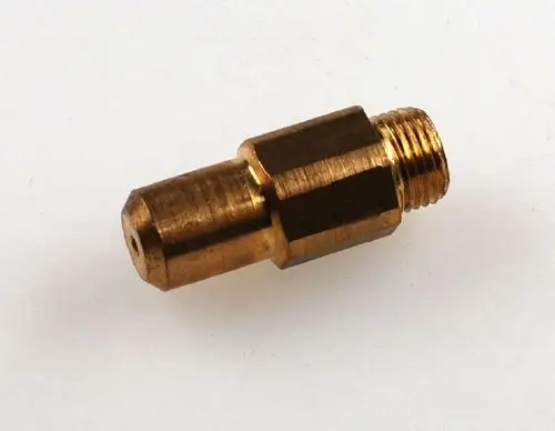 Gasdüse aus Messing mit Gewinde und einer runden Spitze. Geeignet für Gasgeräte, hergestellt von Remko.