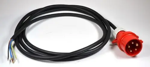 Schwarzes Kabel mit einem rot-weißen Stecker an einem Ende und drei farblich isolierten Leitungen am anderen Ende, typischerweise von Remko für den Anschluss von Geräten.