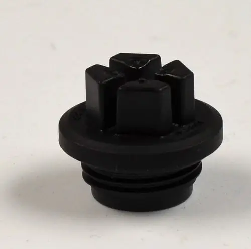 Schwarze Dichtschraube mit O-Ring, hergestellt von Remko, mit einer Form, die mehrere hervorstehende Bereiche aufweist, geeignet für verschiedene Anwendungen.