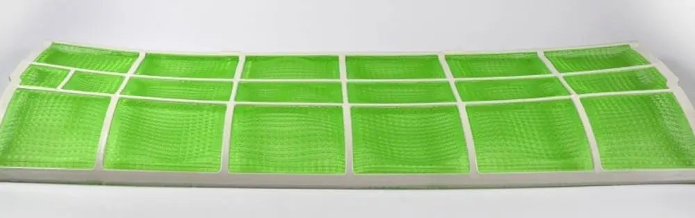 Umluftfilter in grünem Design, bestehend aus mehreren rechteckigen Modulen, passend für Remko-Geräte, auf weißem Hintergrund präsentiert.