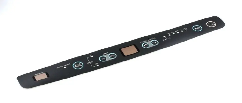Schwarze Tastaturfolie mit Tasten für Steuerung und Funktionen. Sie ist für das Gerät von Remko ausgelegt und zeigt verschiedene Symbole und Funktionen an.