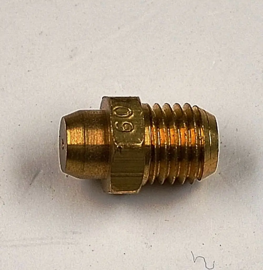 Zündgasdüse aus Messing von Remko, mit Gewinde und konischer Spitze. Geeignet für Erdgas- Anwendungen.