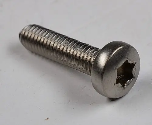 Torx-Schraube aus Metall mit zylindrischem Gewinde und starrem Kopf, abgebildet auf einer hellen Oberfläche. Produkte wie diese sind auch von Remko erhältlich.