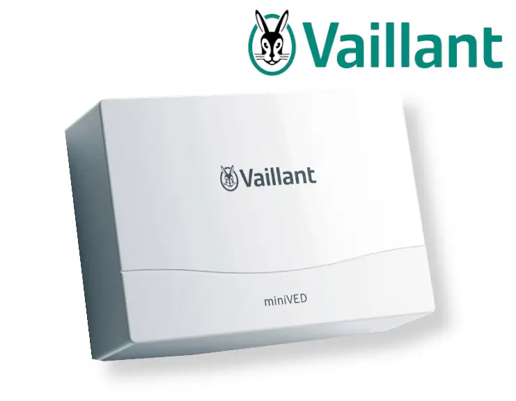 Weißes Gerät von Vaillant mit abgerundeten Ecken und einem minimalistischen Design, das wahrscheinlich für die hydraulische Heiztechnik konzipiert ist.