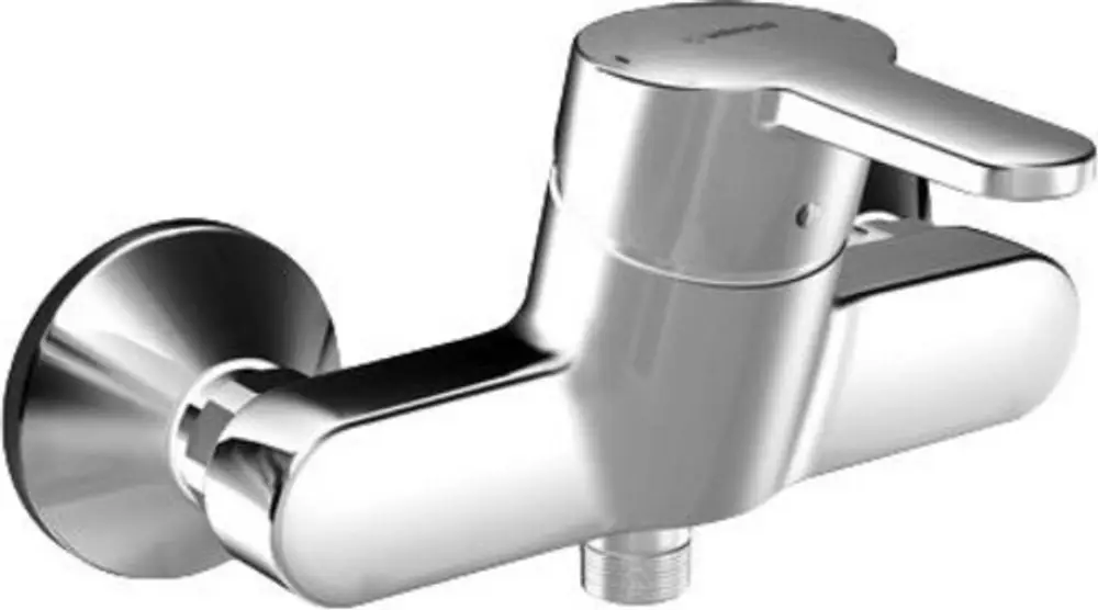 Edelstahl-Wandarmatur mit Einhebelbedienung von HANSA. Die Oberfläche ist verchromt und bietet eine klare, moderne Formgebung für Badezimmeranwendungen.