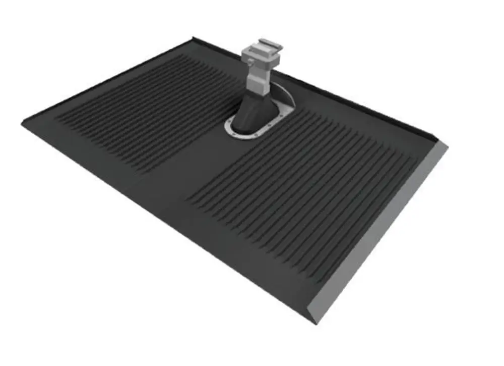 Schwarze Platte mit geriffelter Oberfläche und zentralem Halter, geeignet für die Montage. Produkt von SL Rack.