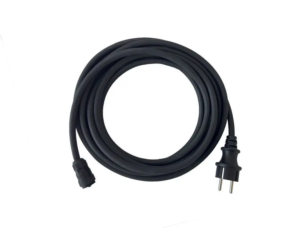 Schwarzes AC-Kabel mit zwei Steckern, geeignet für die Verbindung von Geräten, mit APsystems-Branding sichtbar auf der linken Seite.