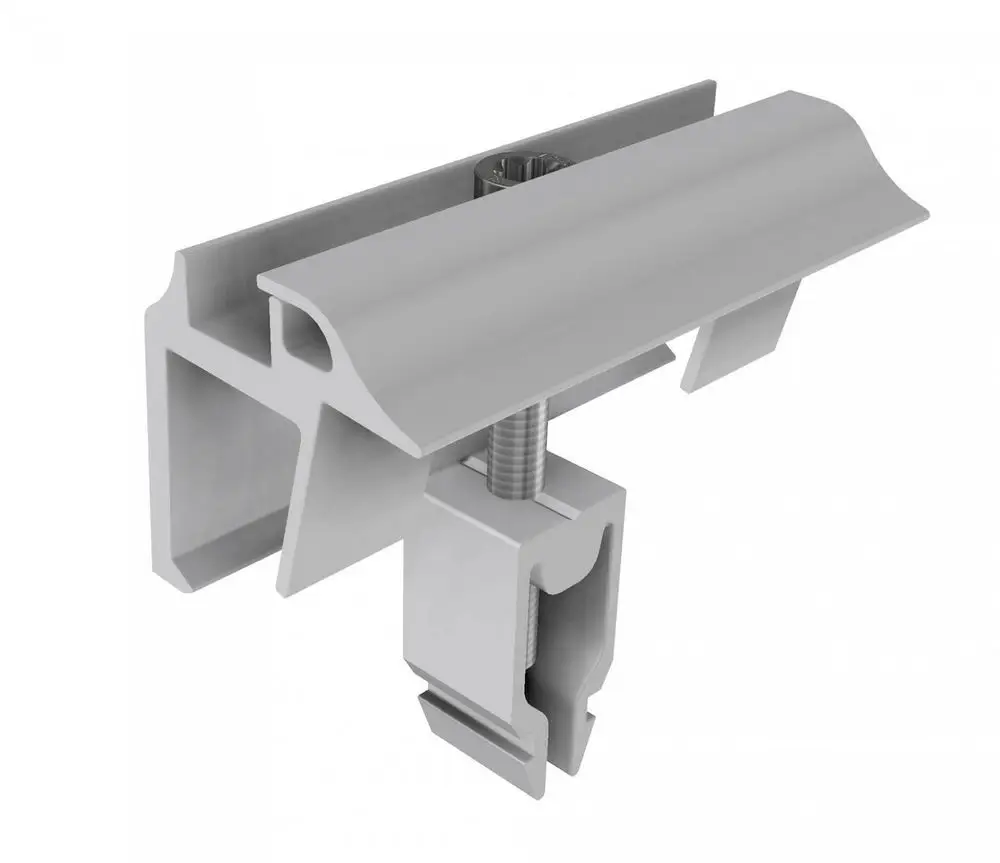 SL Rack Endklemme in Grau, mit einer Profilstruktur und einem Befestigungsmechanismus für verschiedene Anwendungsmöglichkeiten.
